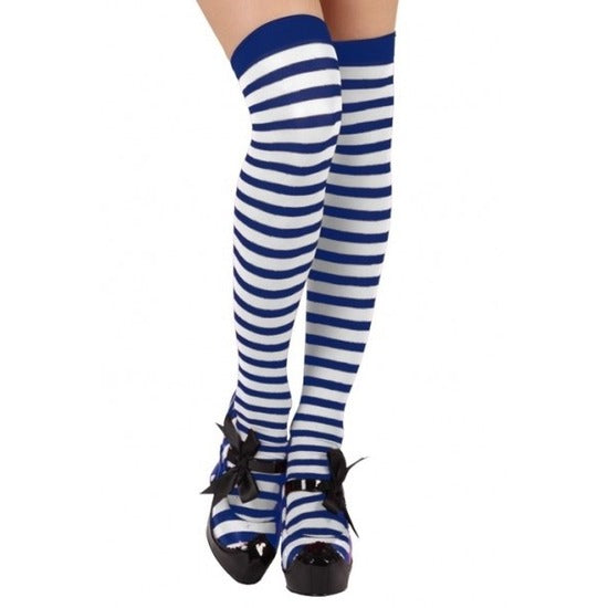 carnaval-verkleed-gestreepte-verkleed-kousen-voor-dames-blauw-zwart-one-size_10178013