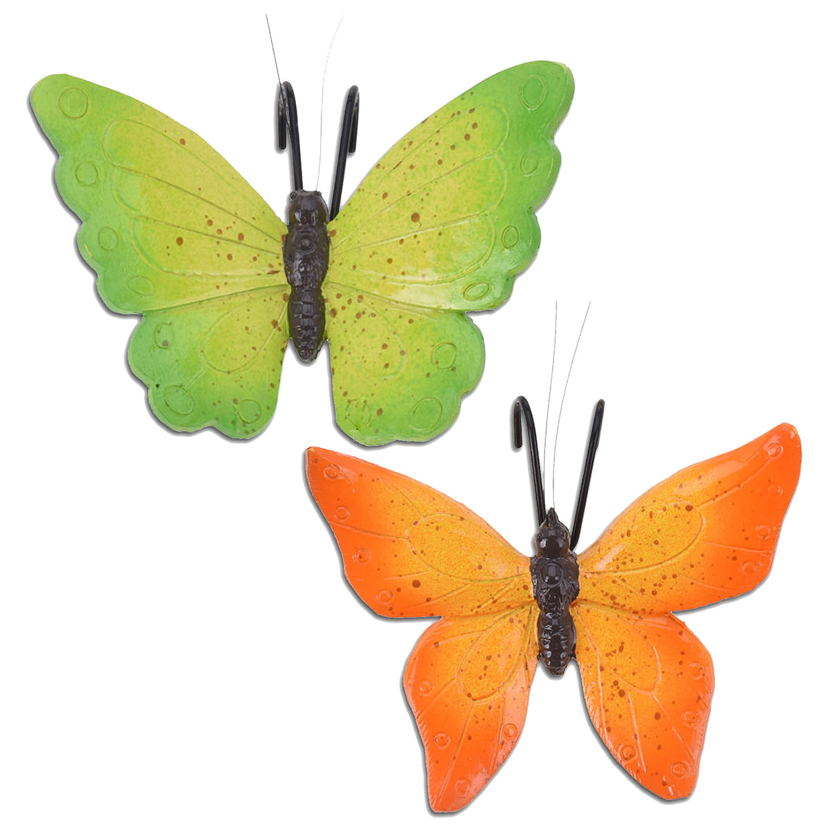 tuindecoratie-bloempothangers-vlinder-set-2x-groen-oranje-kunststeen-13-x-10-cm_10392030
