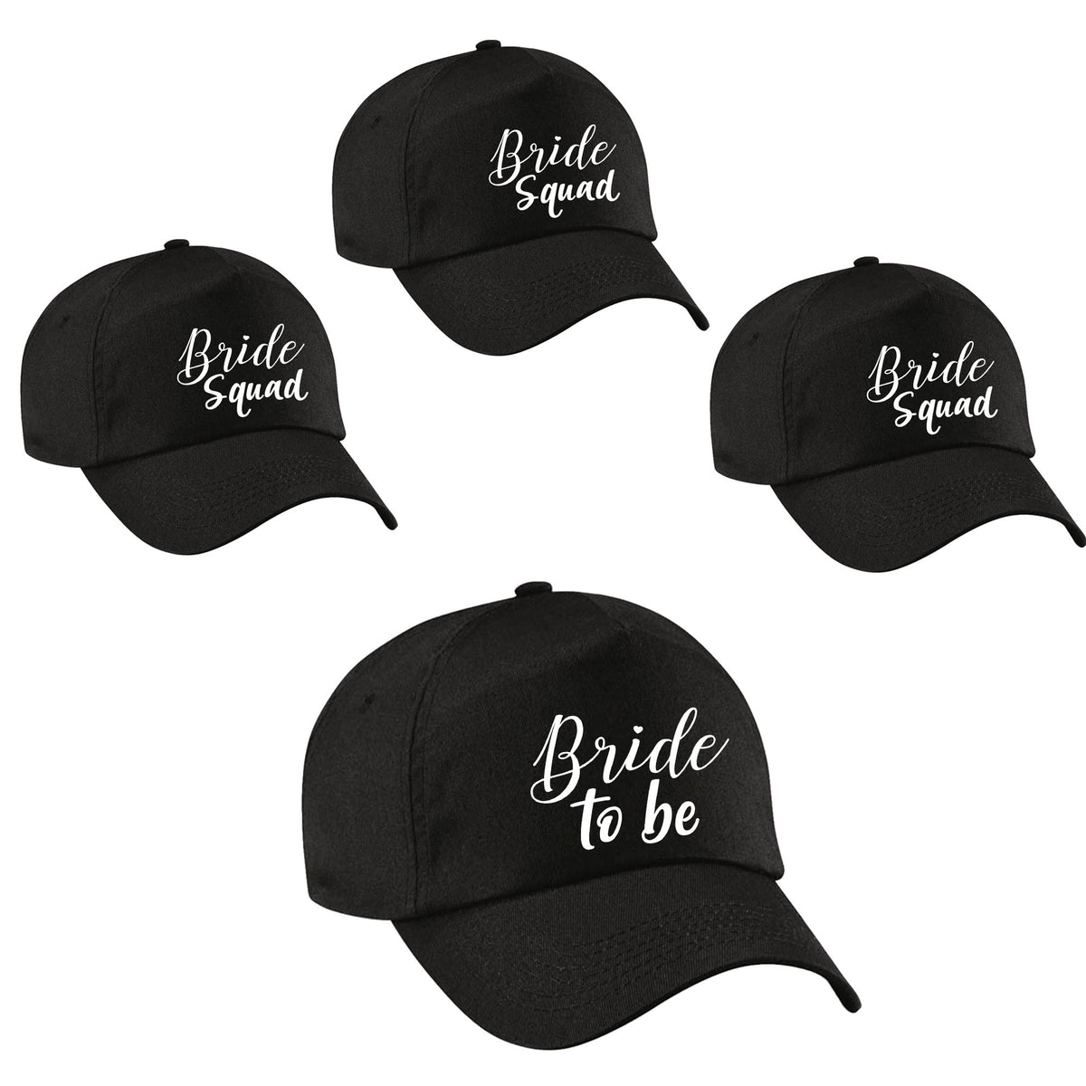 vrijgezellenfeest-dames-petjes-pakket-sierlijk-1x-bride-to-be-zwart-7x-bride-squad-zwart_10298032-1