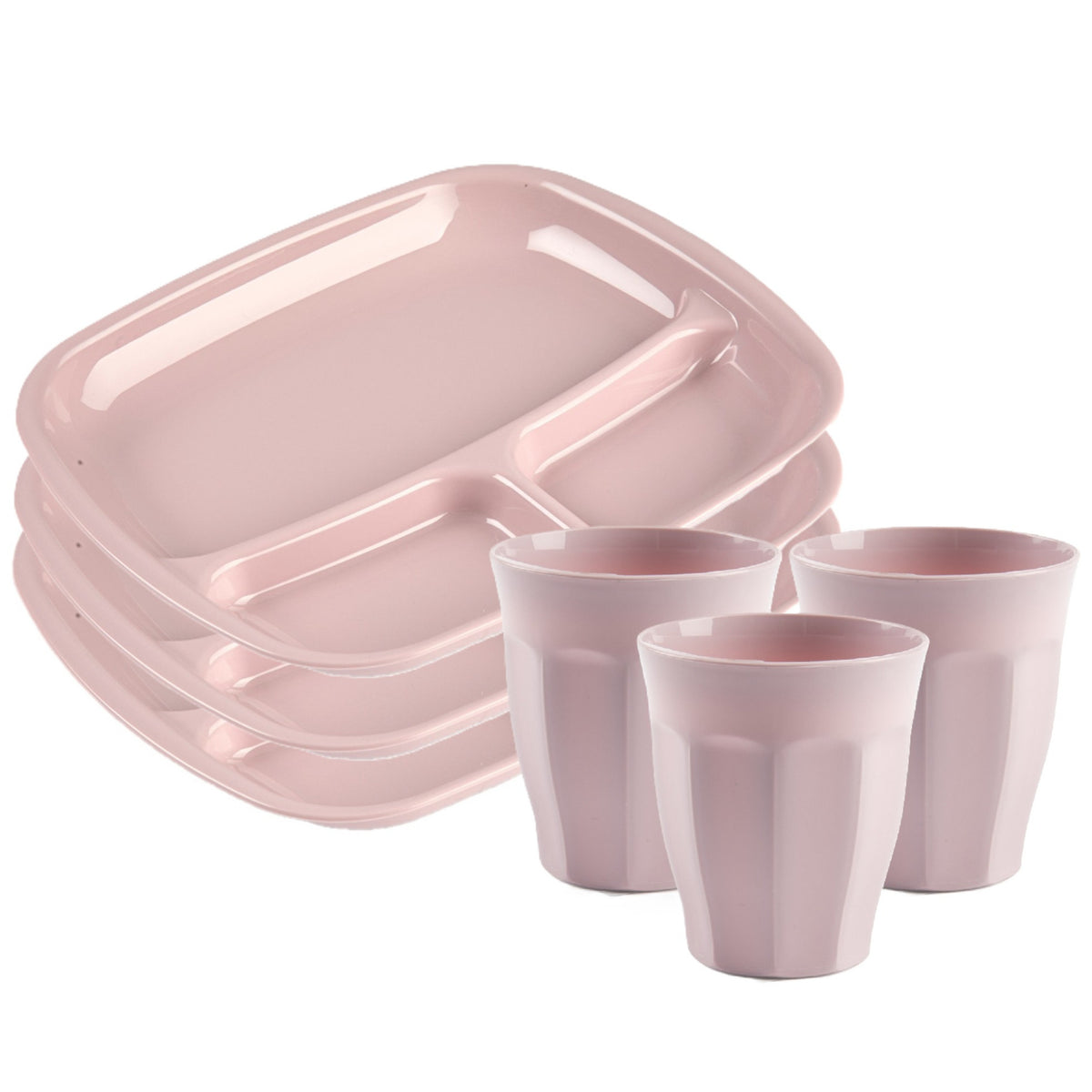 servies-van-kunststof-6x-vakjesborden-en-6x-drinkbekers-roze_10439043