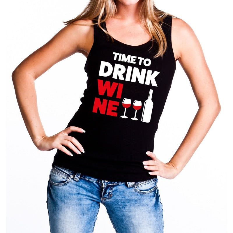 time-to-drink-wine-tekst-tanktop--mouwloos-shirt-zwart-dames_10143064