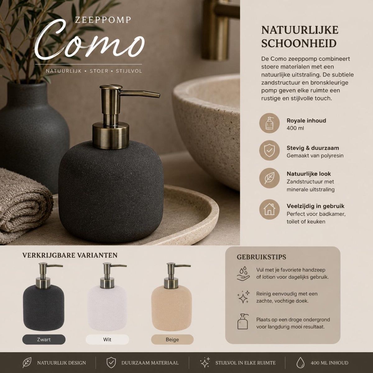 tendance-zeeppomp--zeepdispenser-como-beige-400ml-rond-polyhars_10501098-3