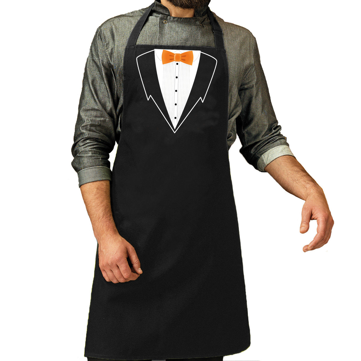 ober-grappig-cadeau-schort-met-oranje-strik-heren-zwart_10374135