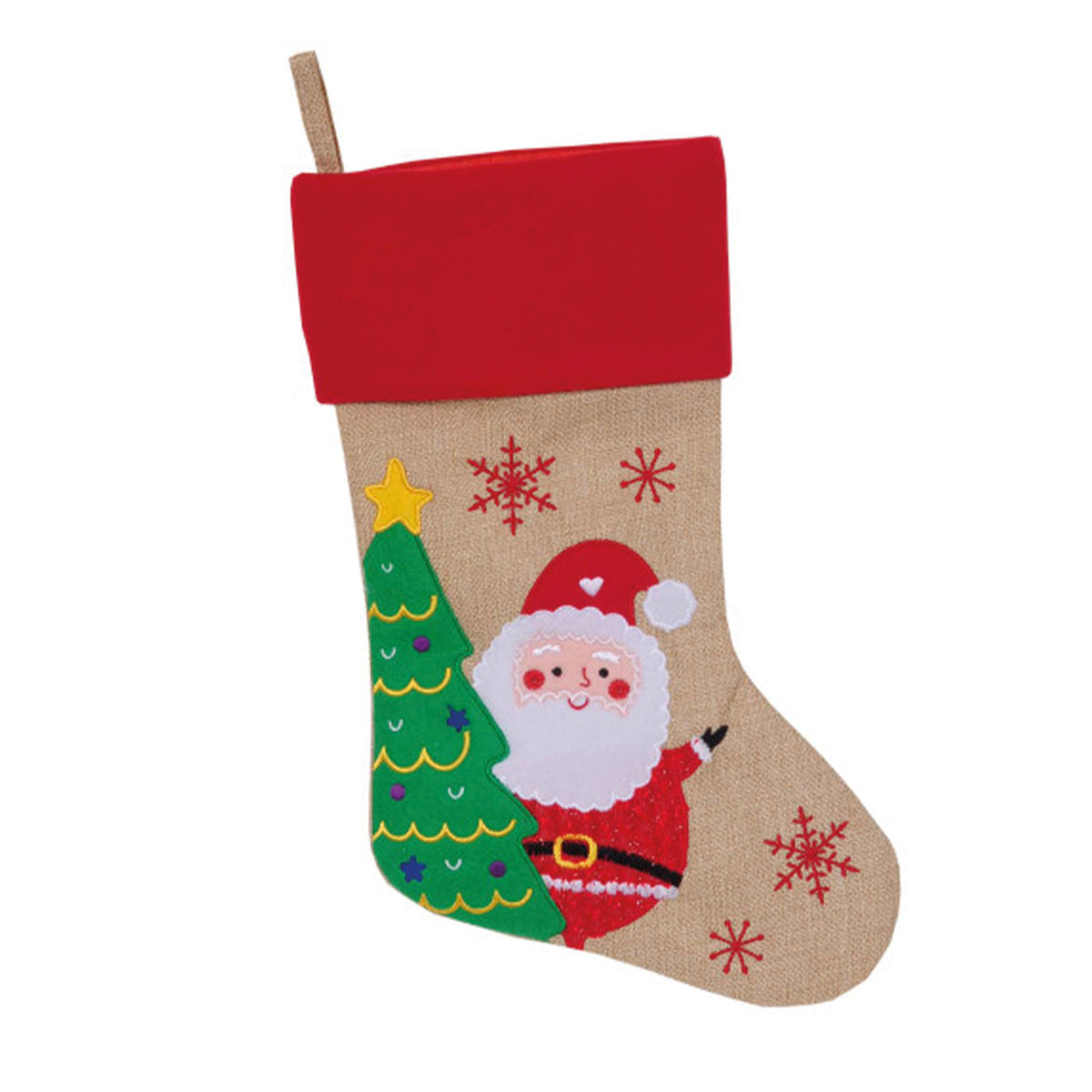 kerstsok-beige-rood-met-kerstman-print-46-cm_10320150