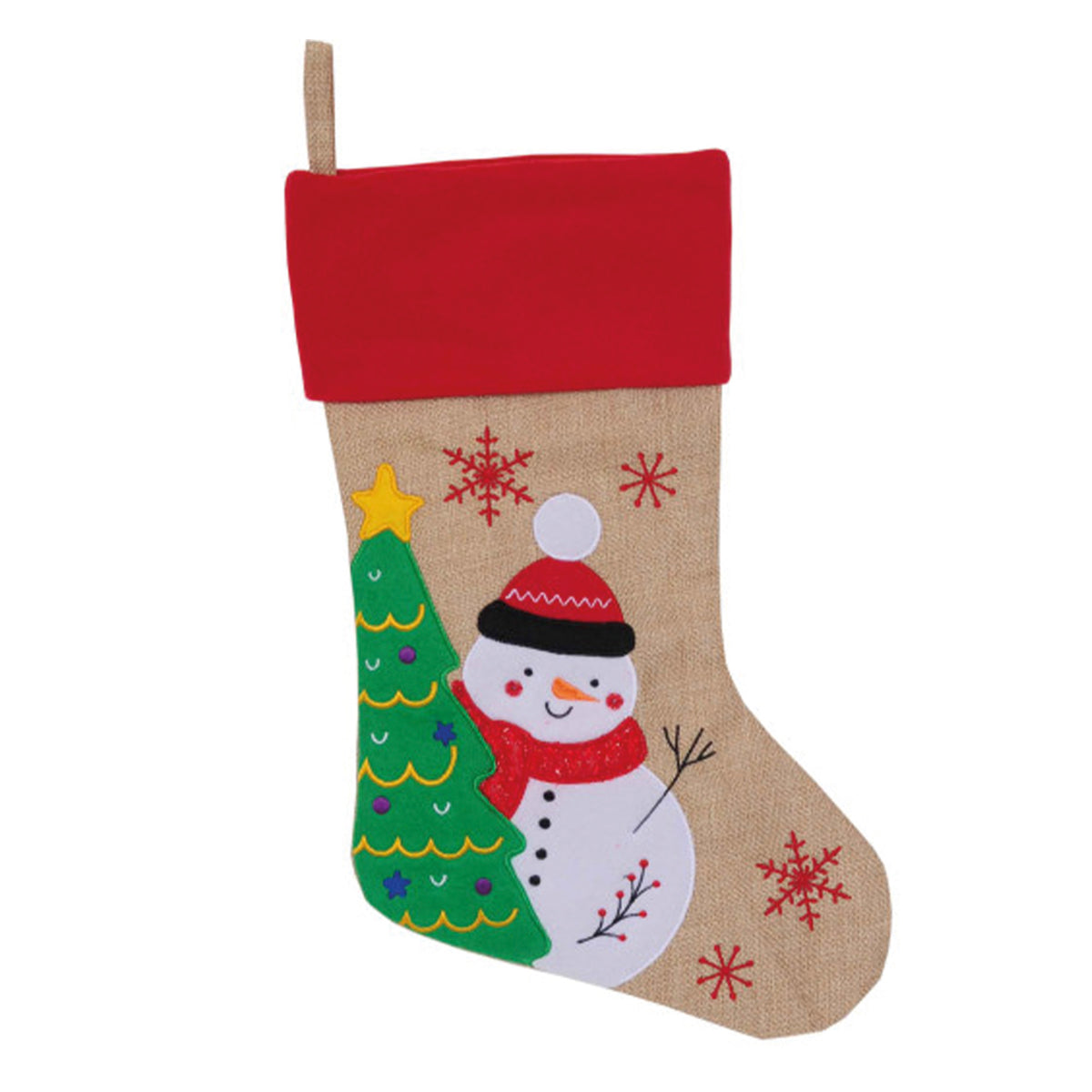 kerstsok-beige-rood-met-sneeuwpop-print-46-cm_10320151