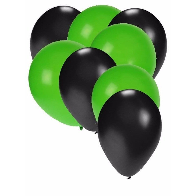 50x-ballonnen-27-cm-zwart--groene-versiering_10118152-1