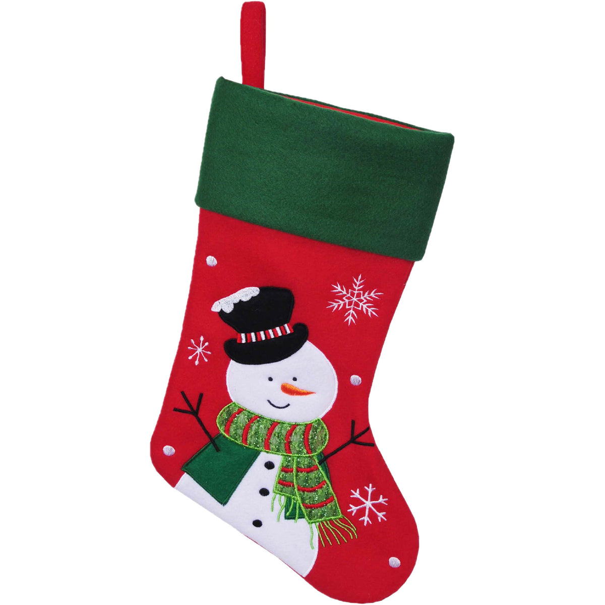 decoratie-kerstsok-rood-met-sneeuwpop-h45-cm-polyester_10387159