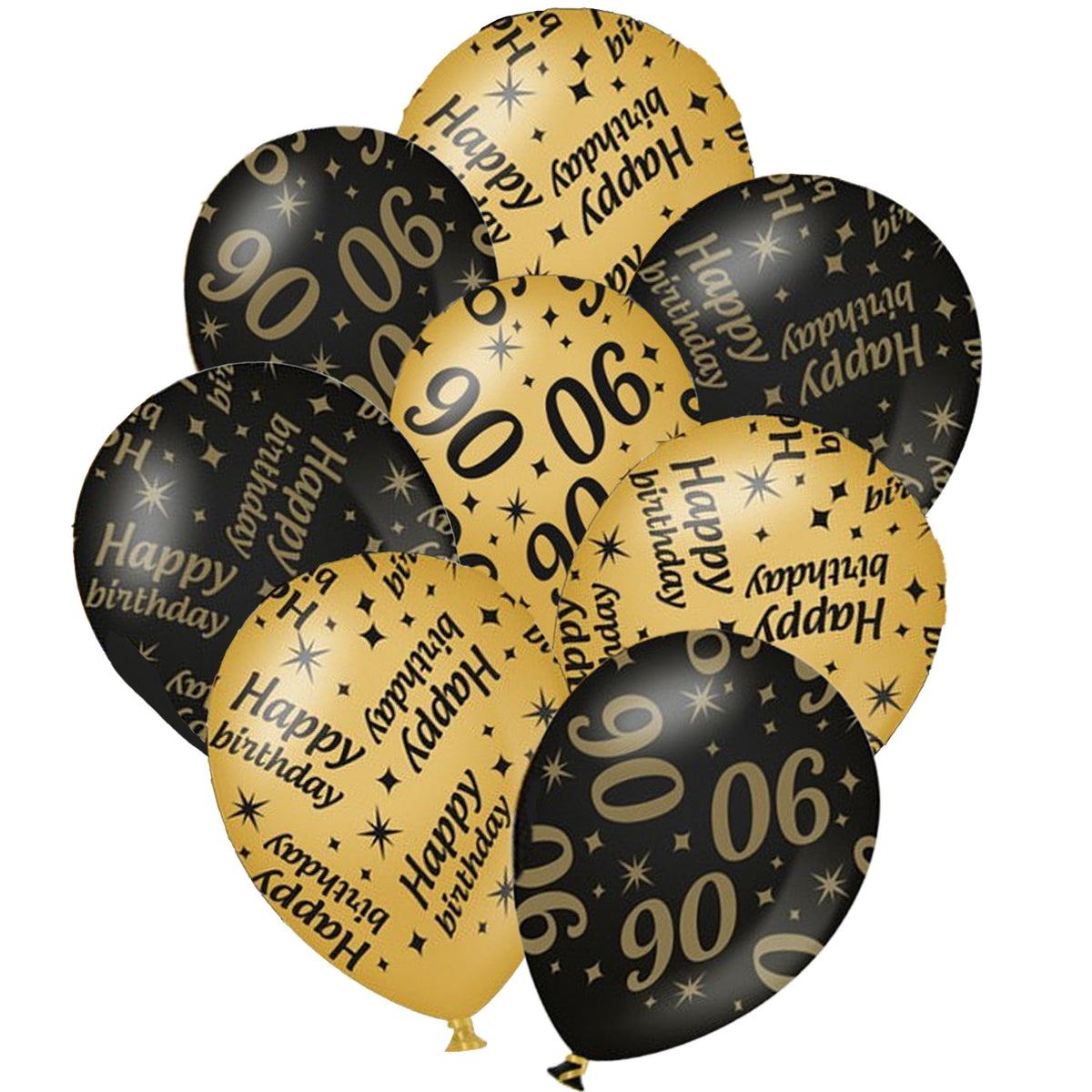 12x-stuks-leeftijd-verjaardag-ballonnen-90-jaar-en-happy-birthday-zwart-goud_10365163