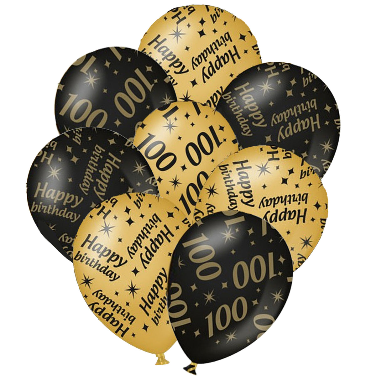 12x-stuks-leeftijd-verjaardag-ballonnen-100-jaar-en-happy-birthday-zwart-goud_10365165