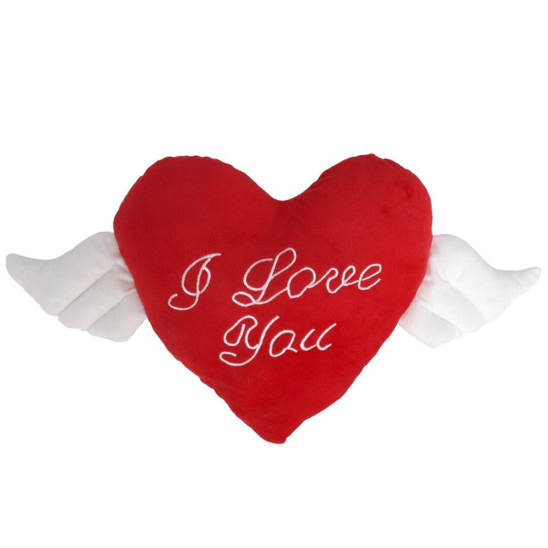 Plush Red Heart Cushion with Wings I Love You 65 x 30 x 10 cm