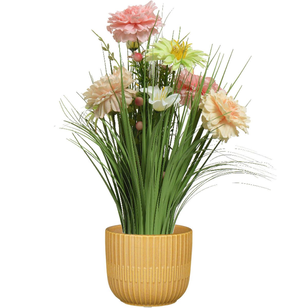 kunstbloemen-boeket-roze-in-pot-okergeel-keramiek-h40-cm_10386239