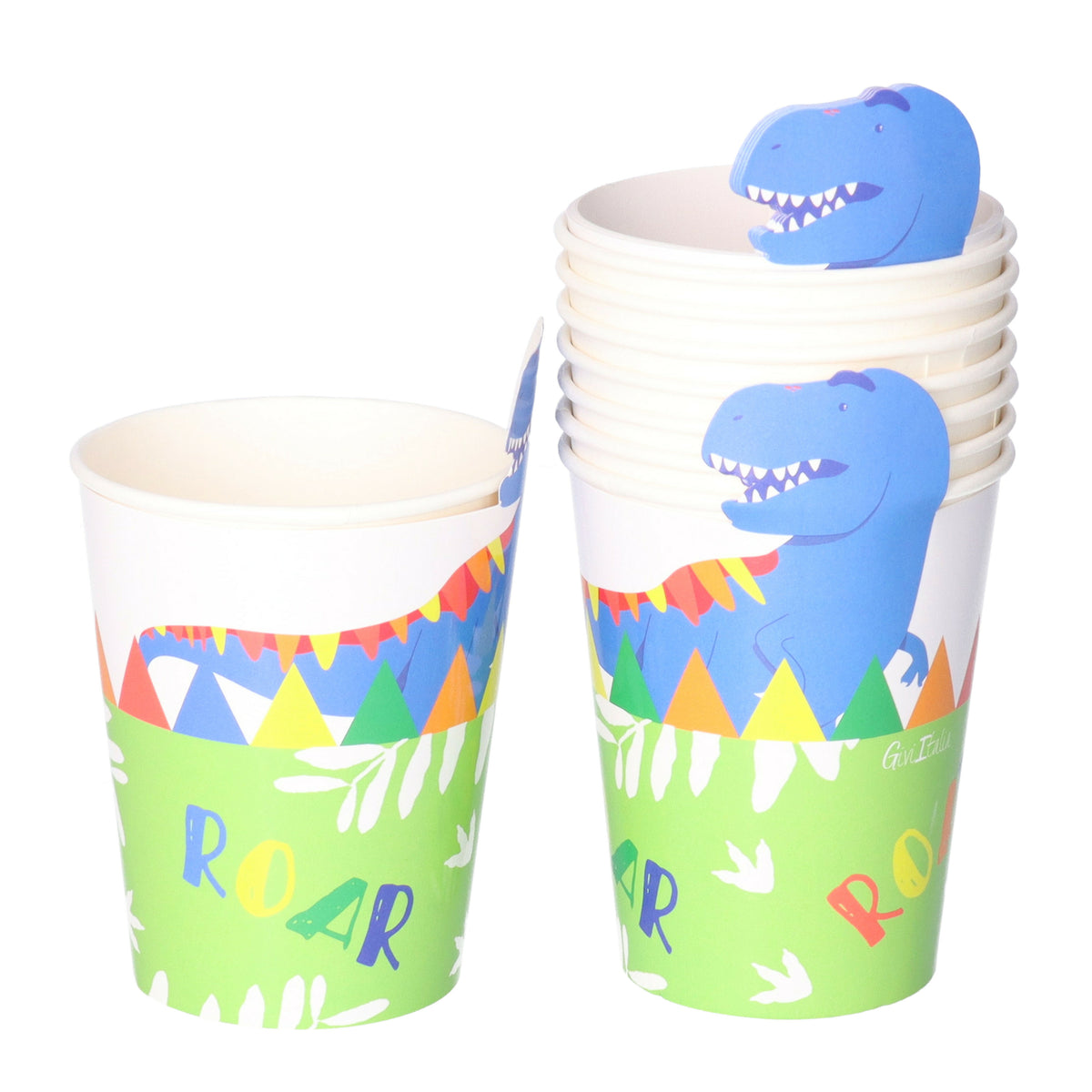 feestbekers-met-hoesjes-8x-dinosaurus-groen-papier-themafeestje-verjaardag-250ml_10440243-5