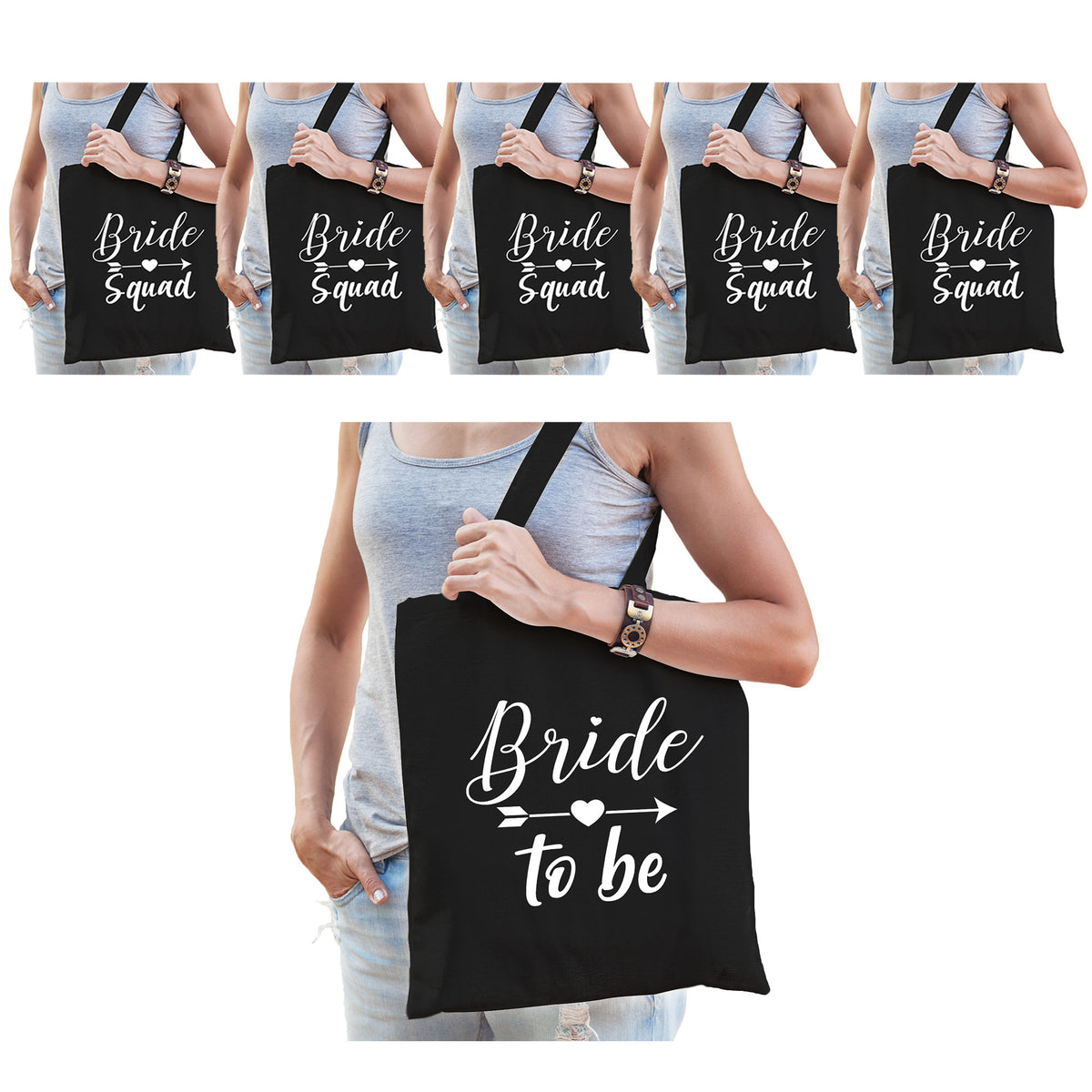 vrijgezellenfeest-dames-tasjes-goodiebag-pakket-1x-bride-to-be-zwart-9x-bride-squad-zwart_10300245