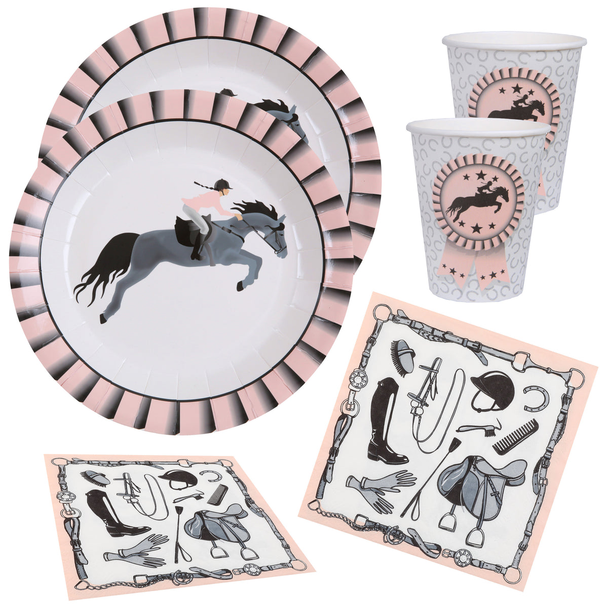 paarden-thema-feest-wegwerp-servies-set-10x-bordjes--10x-bekers--20x-servetten-grijs-roze_10400251