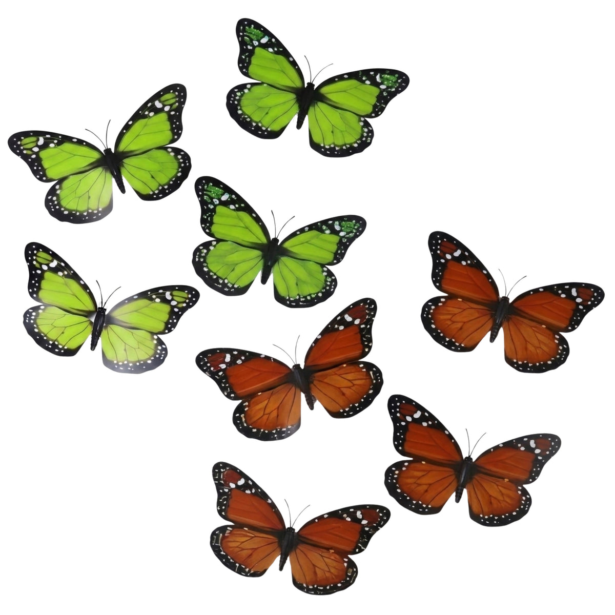 decoratie-vlinders-8x-oranje-8x-groen-op-clip-12-x-6-cm-hobby--knutselmateriaal_10490258