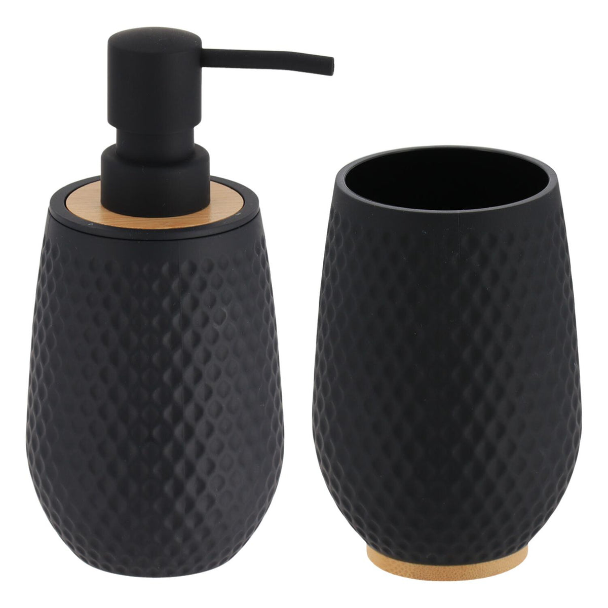 tendance-badkameraccessoires-set-honeycomb-zwart-zeeppomp-tandenborstelhouder_10498259