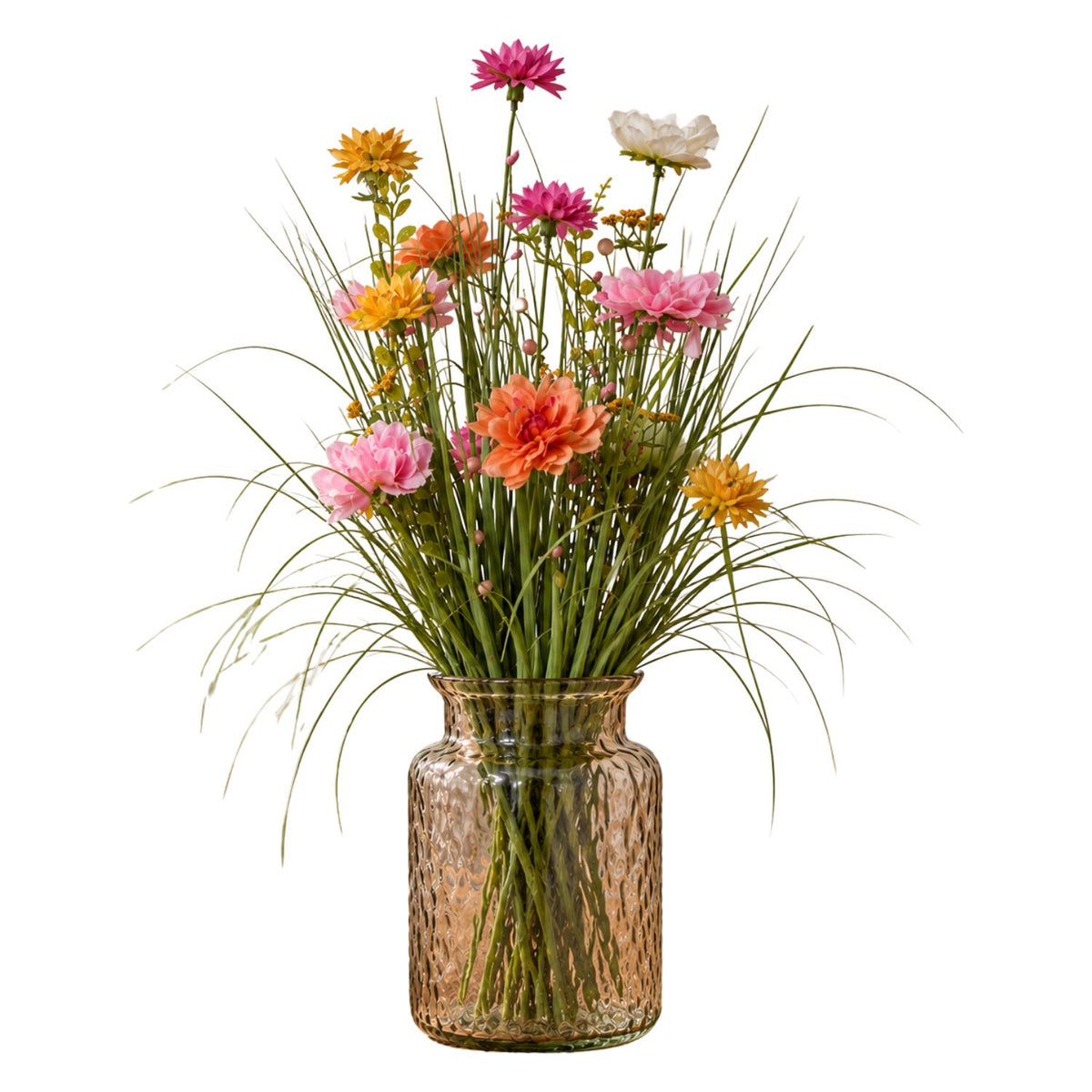 bellatio-design-bloemenvaas-met-kunstplant-siergras-h70-cm-beige-vaas-glas_10501279