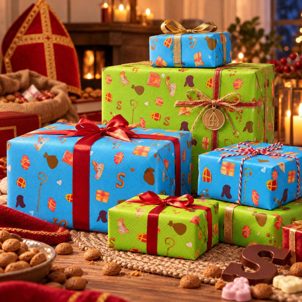 bellatio-decorations-sinterklaas-inpakset-6x-cadeaupapier-1x-jute-zak_10501300-2