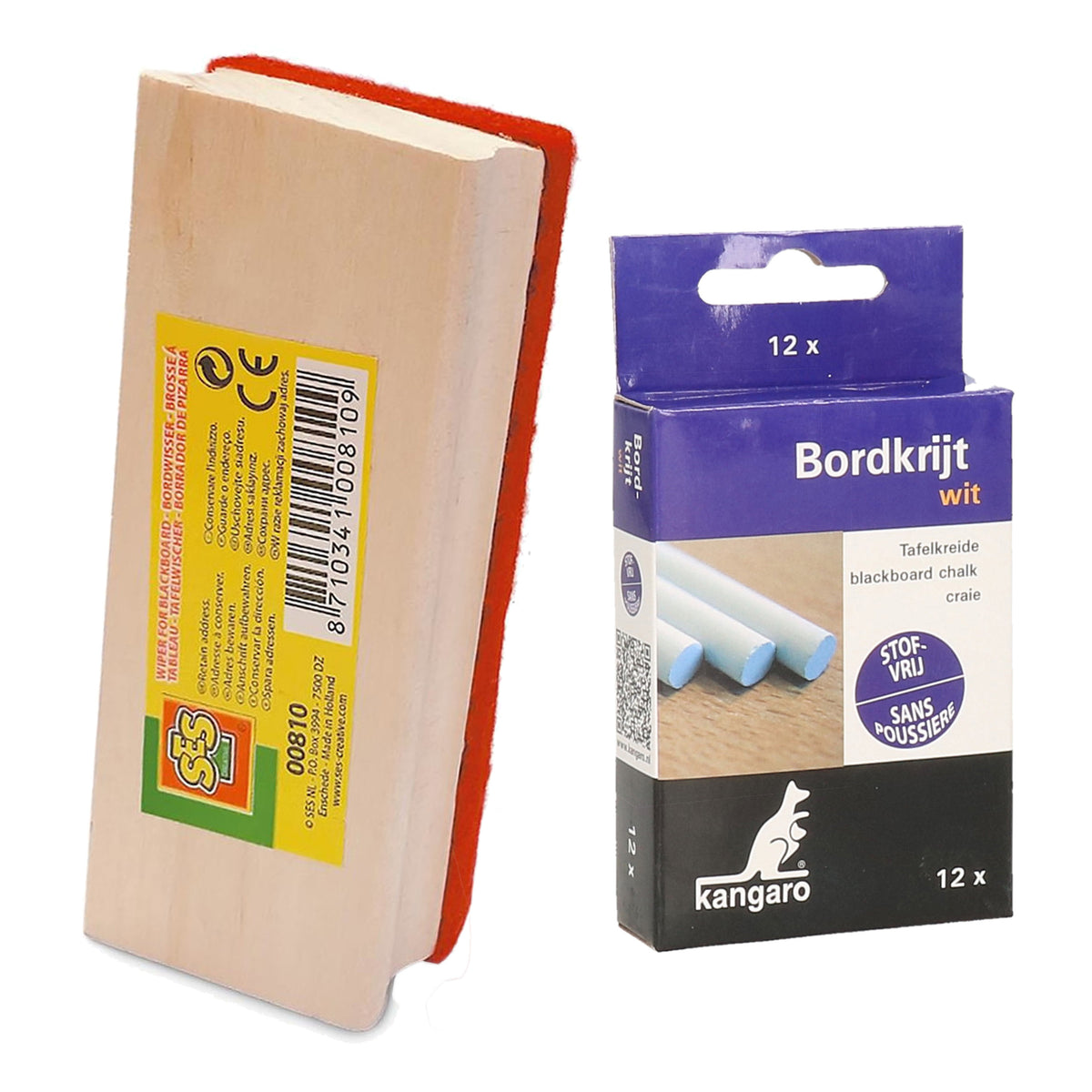 kangaro-krijtbord-wisser-van-12-cm-hout-met-12x-witte-krijtjes-schoolbord-beschrijven_10457302