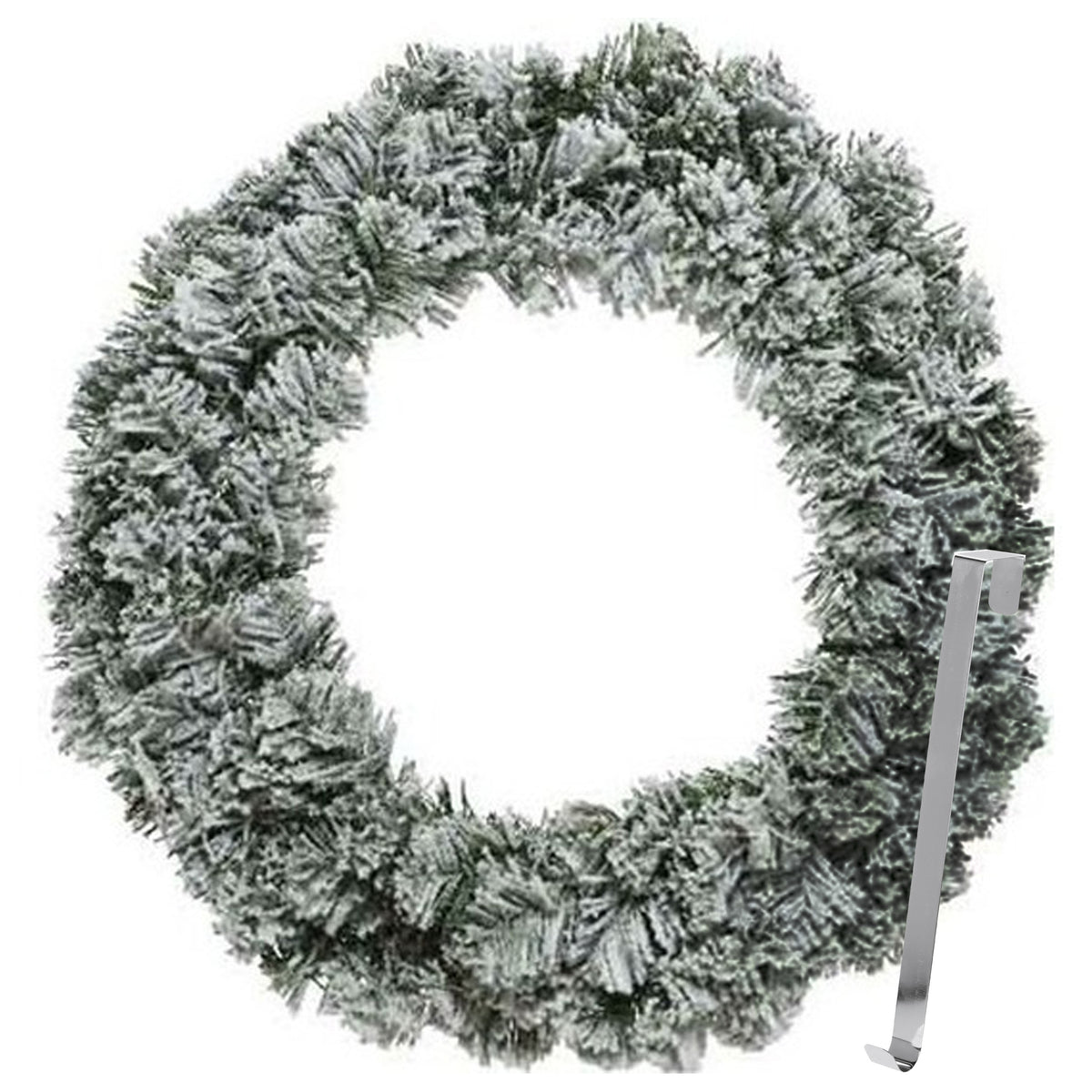 kerstkrans-60-cm-groen-besneeuwd-met-zilveren-hanger-ophanghaak-kerstversiering_10403314