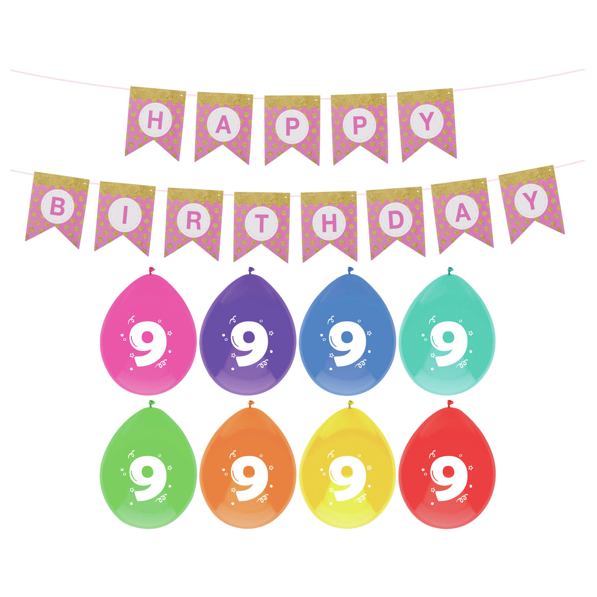 verjaardag-9-jaar-geworden-versiering-16x-thema-ballonnen-1x-happy-birthday-slinger-300-cm_10409316