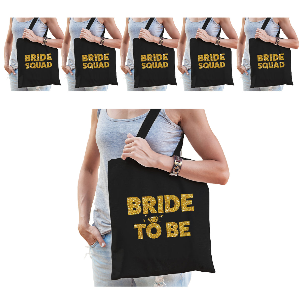 pakket-vrijgezellenfeest-dames-tasjes-goodiebag-1x-bride-to-be-zwart-goud-7x-bride-squad-zwart-go_10300357