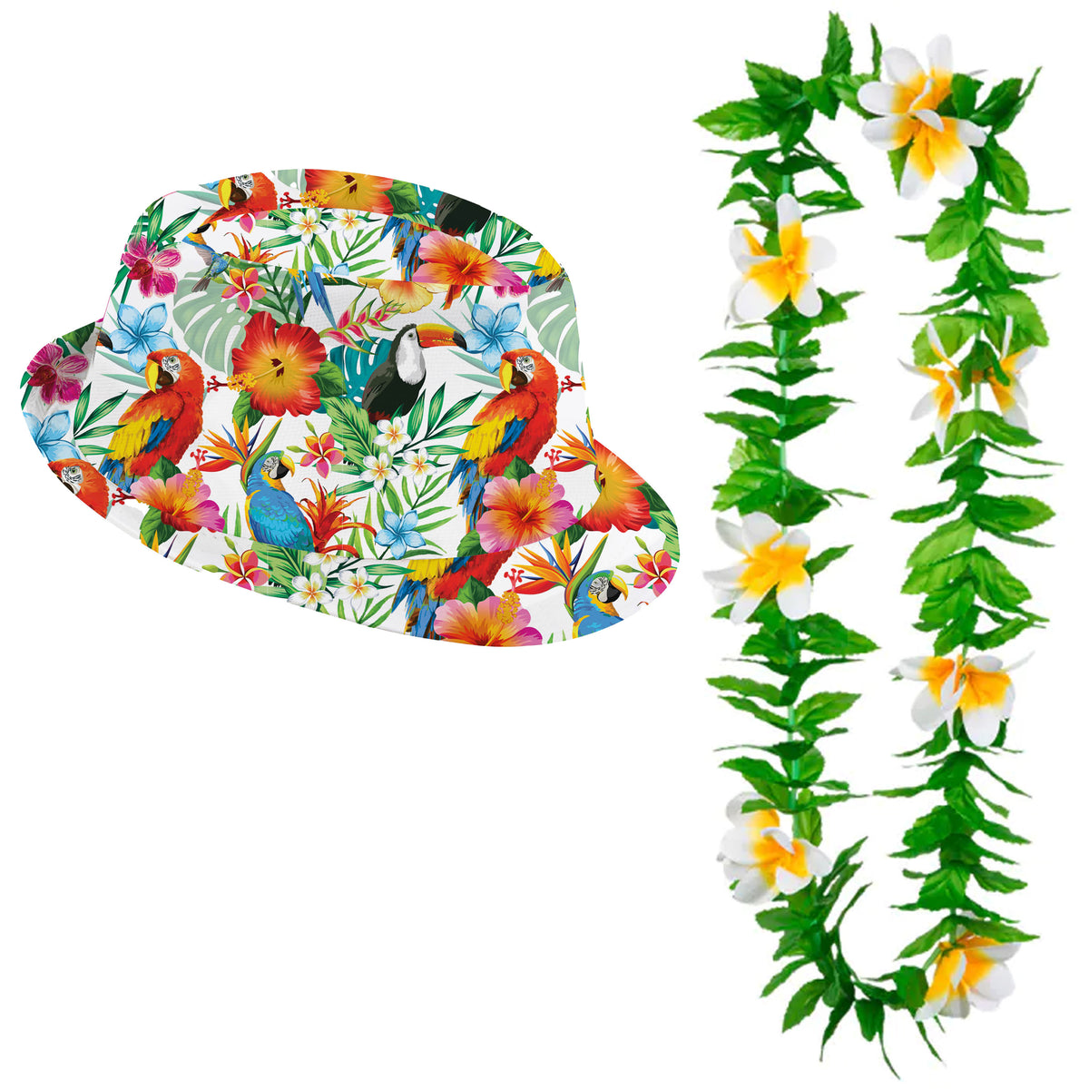 carnaval-verkleed-set-tropische-hawaii-party-hoed-met-bloemenslinger-volwassenen_10421377