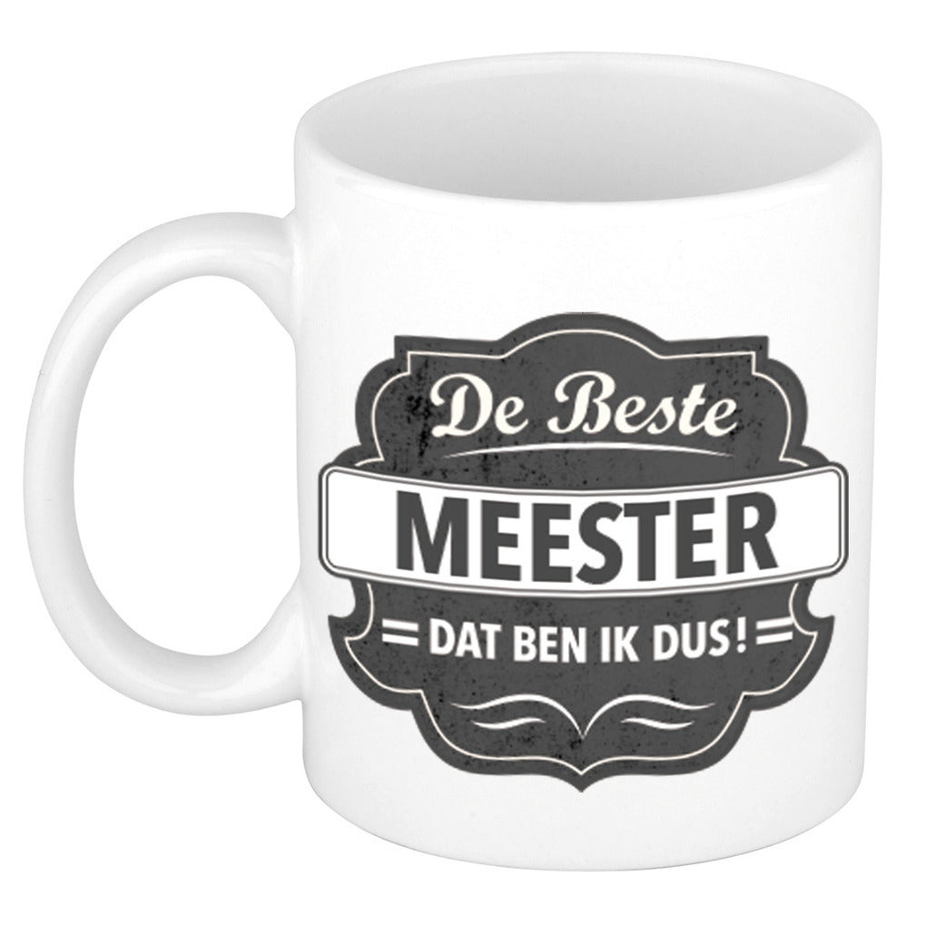 bellatio-decorations-de-beste-meester-koffiemok-cadeau-beker-wit-grijs-embleem-300-ml_10214378