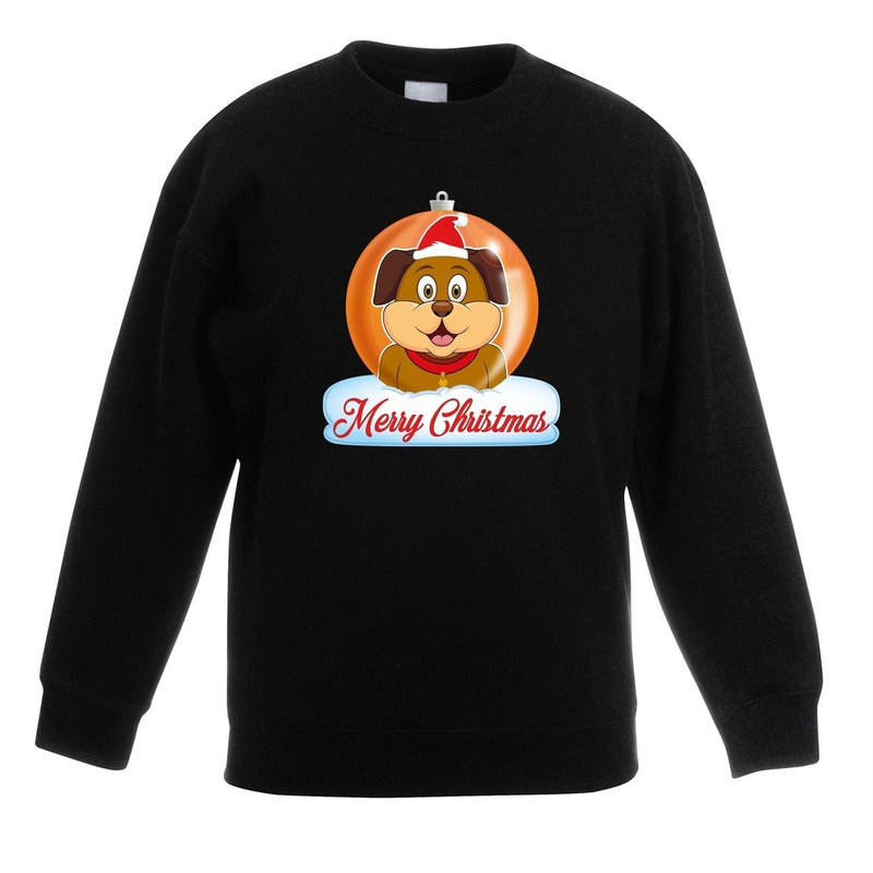 kersttrui-sweater-voor-kinderen-merry-christmas-hond-kerstbal-zwart-kerstkleding_10130401