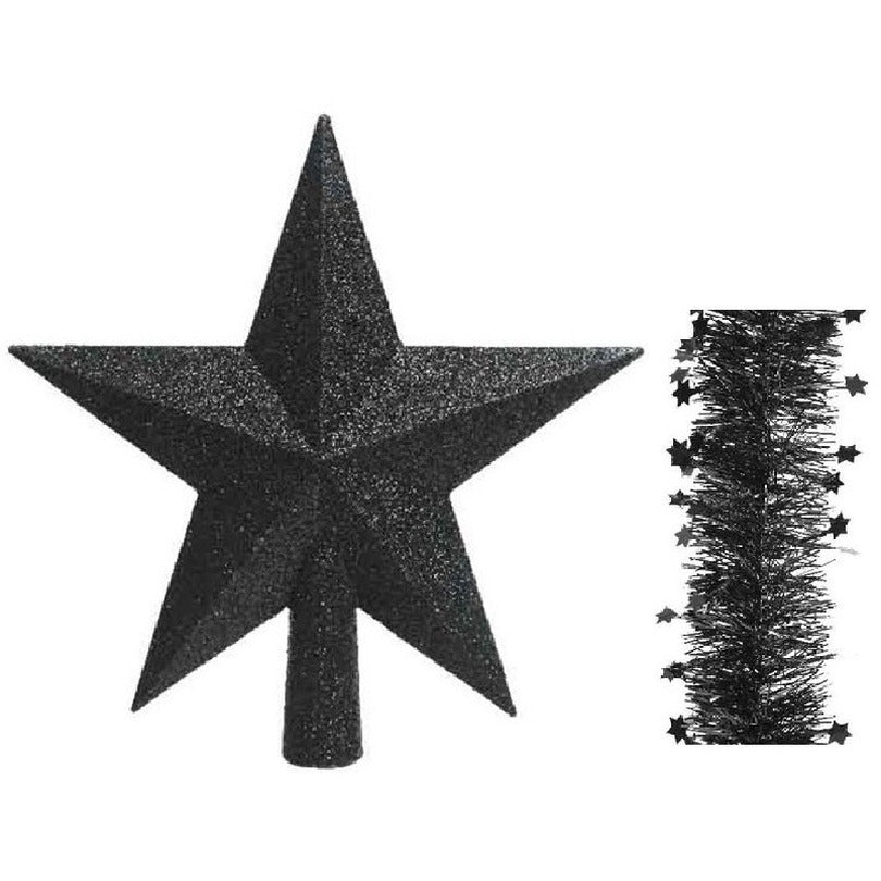 kerstversiering-kunststof-glitter-ster-piek-19-cm-en-sterren-folieslingers-pakket-zwart-van-3x-stuks_10324404