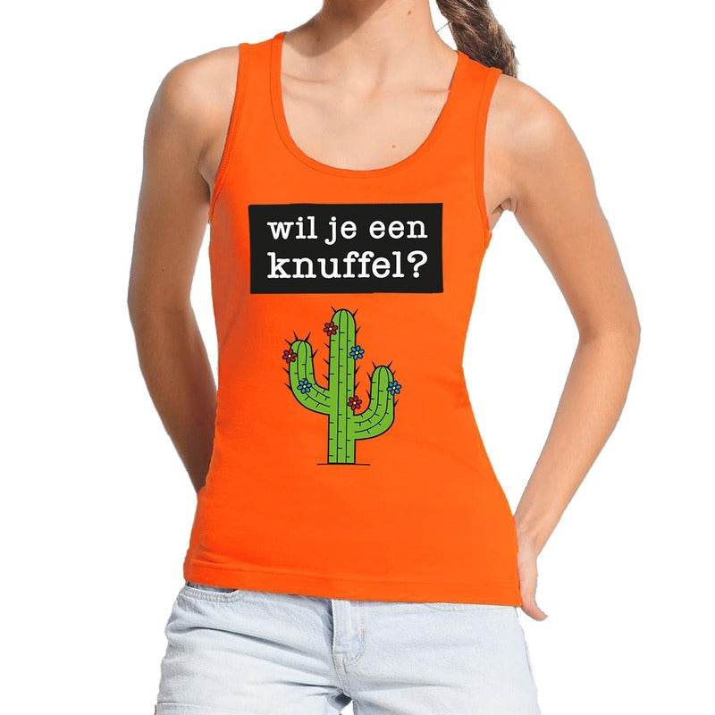 wil-je-een-knuffel-tekst-tanktop--mouwloos-shirt-oranje-dames_10142409