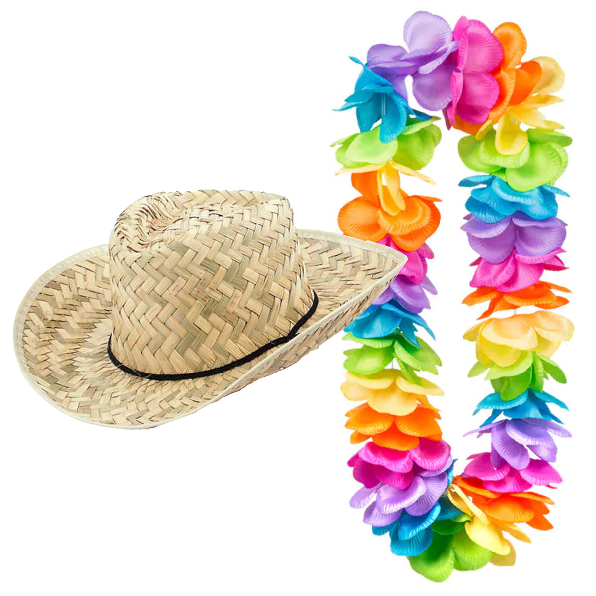 carnaval-verkleed-set-tropische-hawaii-party-strohoed-met-volle-gekleurde-bloemenslinger_10421413