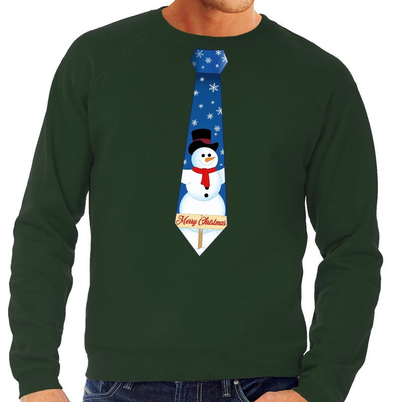 foute-kersttrui-stropdas-met-sneeuwpop-print-groen-voor-heren_10130416