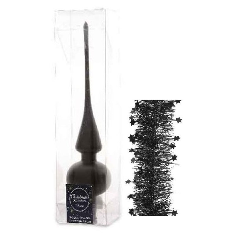 kerstversiering-glazen-piek-mat-26-cm-en-sterren-folieslingers-pakket-zwart-van-3x-stuks_10324417