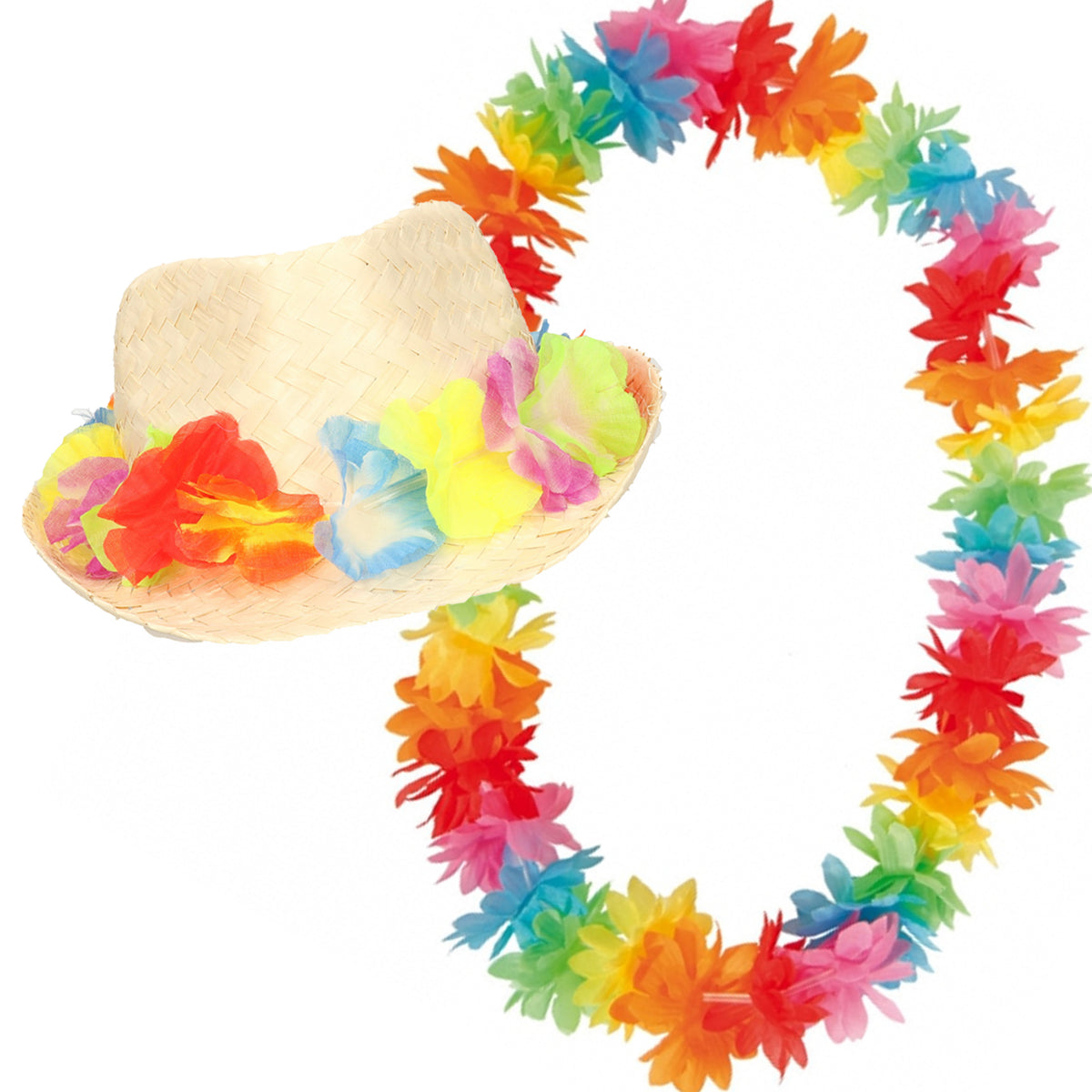 carnaval-verkleed-set-tropische-hawaii-party-bloemen-band-strohoedje-en-bloemenkrans_10421447