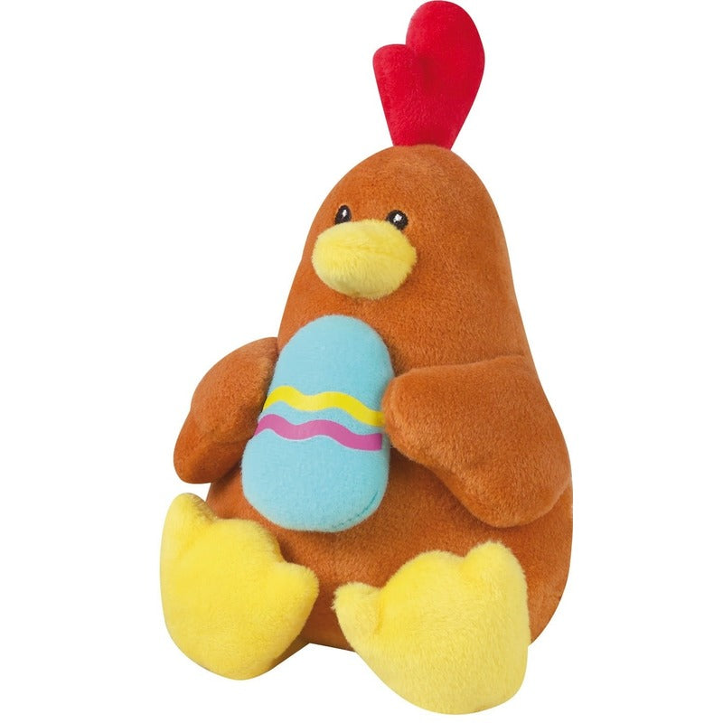 Pluche bruine kip knuffel met paasei 16 cm