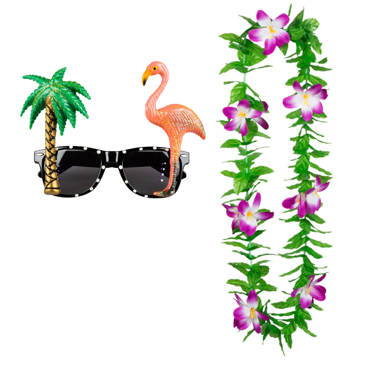 tropische-hawaii-party-verkleed-accessoires-set-funny-zonnebril-en-bloemenkrans-groen-paars_10421460
