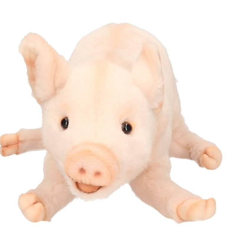 Pluche big/varken knuffel - liggend - 28 cm - boerderij knuffels