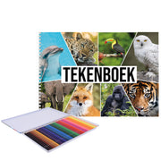a4-wilde-dieren-schetsboek-tekenboek-kleurboek-schetsblok-wit-papier-met-36x-kleurpotloden_10361487