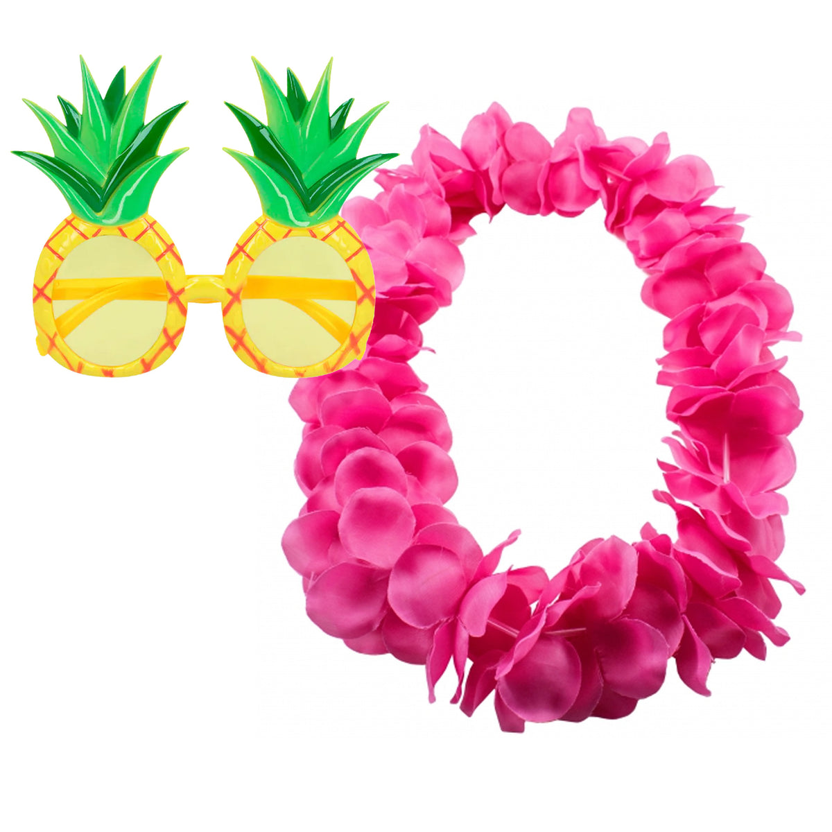 tropische-hawaii-party-verkleed-accessoires-set-ananas-zonnebril-bloemenkrans-fuchsia-roze_10421487