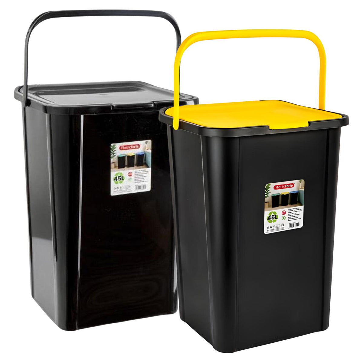plasticforte-recycling-afvalbakken-set-2x-zwart-geel-45l-afsluitbaar-34-x-40-x-54-cm_10490498-2