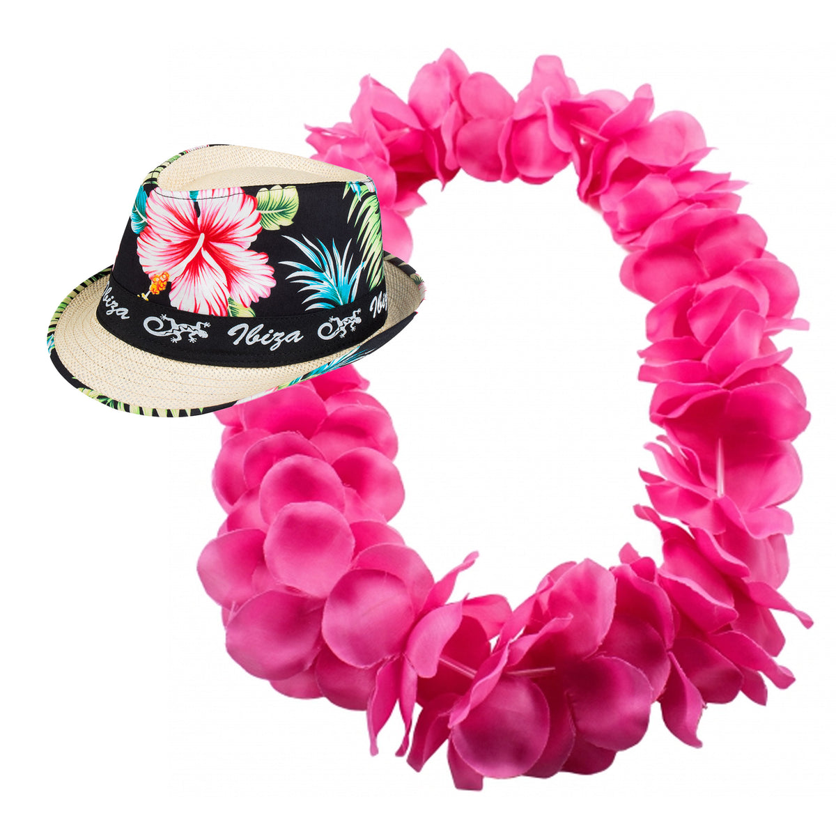 hawaii-thema-party-verkleedset-trilby-strohoedje-bloemenkrans-knalroze-tropical-toppers_10421509