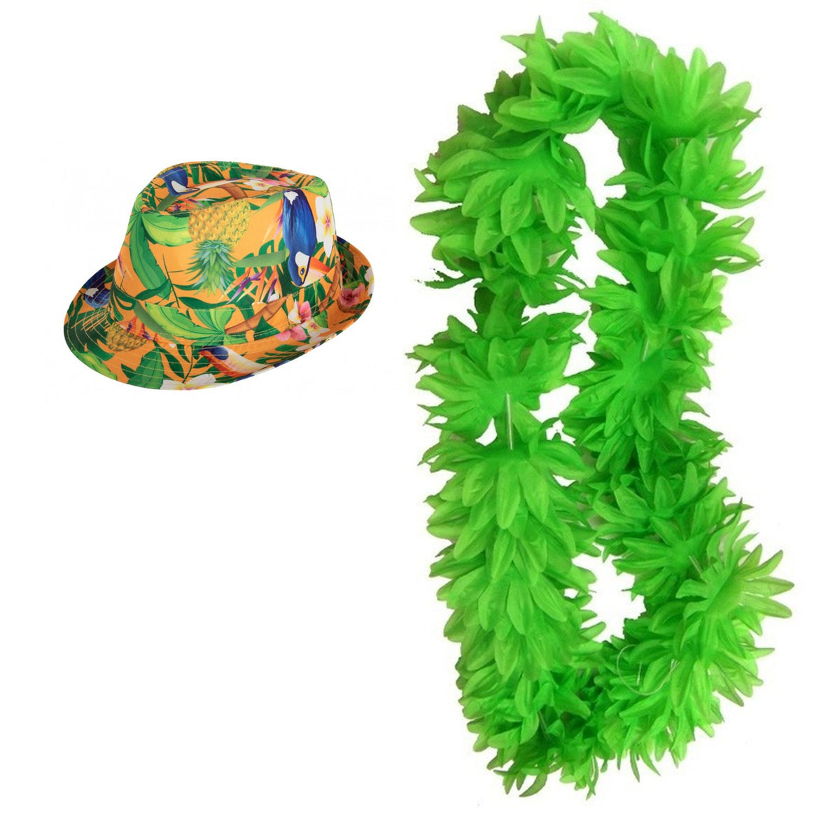 hawaii-thema-party-verkleedset-hoedje-tropical-print-bloemenkrans-neon-groen-tropical-toppers_10421512