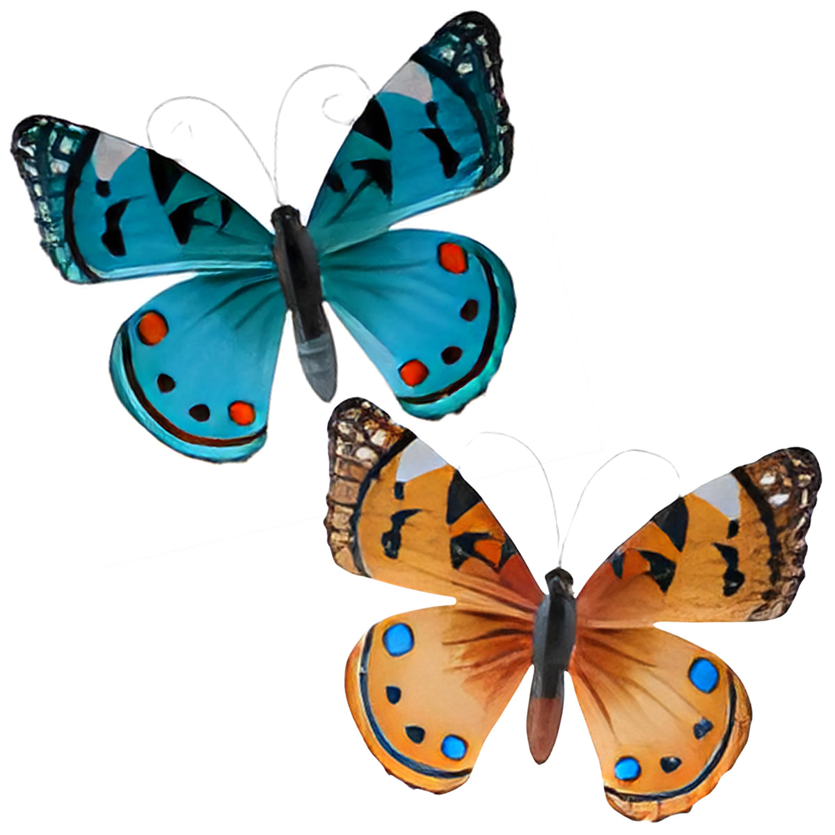 wanddecoratie-vlinders-2x-stuks-aqua-en-oranje-34-x-28-cm-metaal-muurdecoratie-tuin_10488518