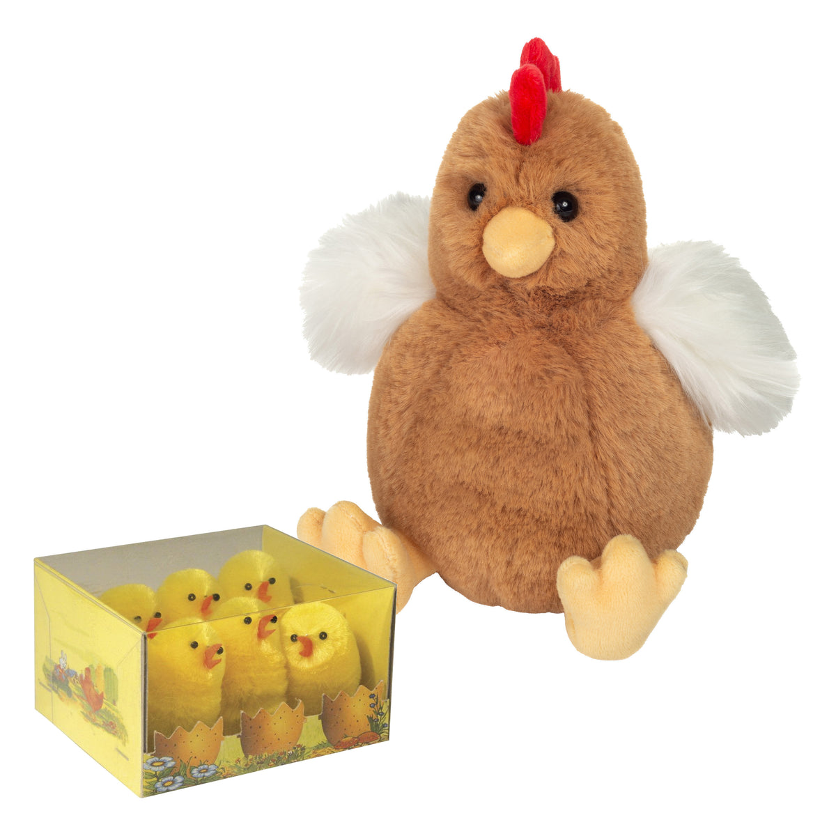 hermann-teddy-pluche-kip-knuffel-18-cm-multi-kleur-met-6x-kuikens-van-5-cm-kippen-familie_10430527