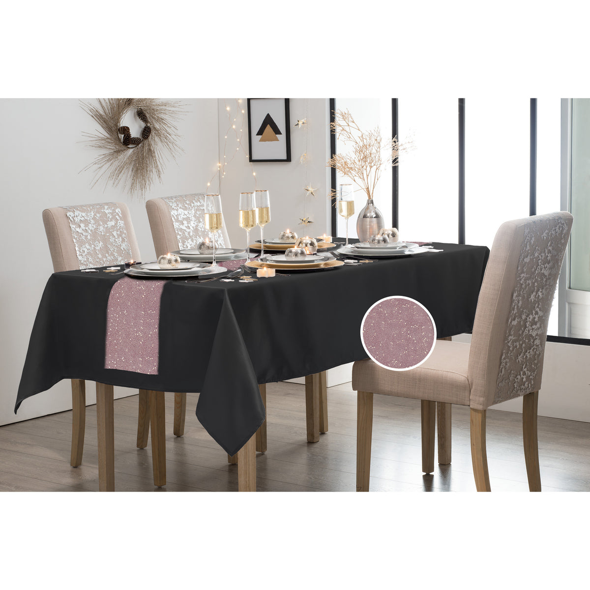 feest-tafelkleed-met-glitter-tafelloper-op-rol-zwart-rose-goud-10-meter_10384531