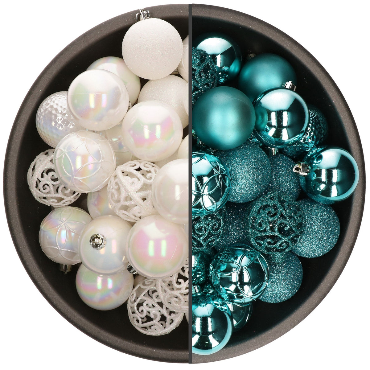 74x-stuks-kunststof-kerstballen-mix-van-parelmoer-wit-en-turquoise-blauw-6-cm_10355538