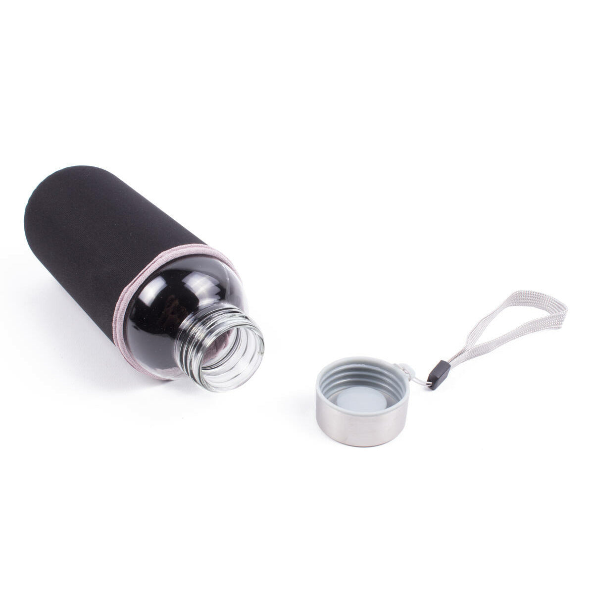 drinkfles-waterfles-420-ml-zwart-glas-met-hoes-6-x-19-cm_10468539
