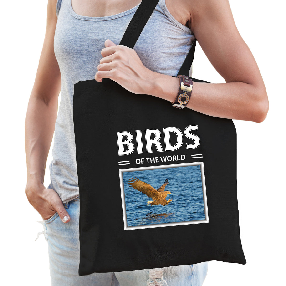 zeearend-roofvogel-tasje-zwart-volwassenen-en-kinderen-birds-of-the-world-kado-boodschappen-tas_10265545