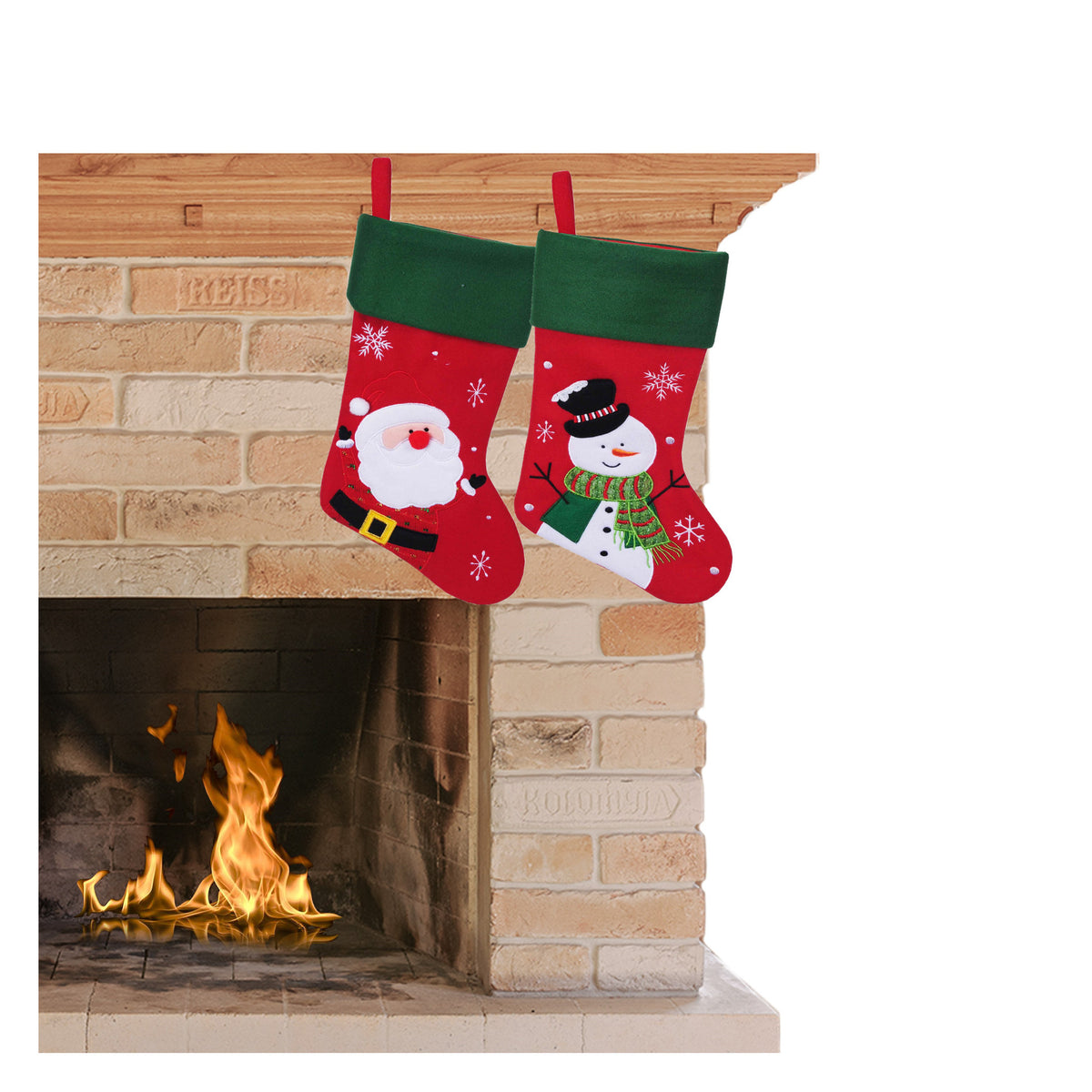 decoratie-kerstsokken-set-2x-st-rood-kerstman-en-sneeuwpop-h45-cm_10396558
